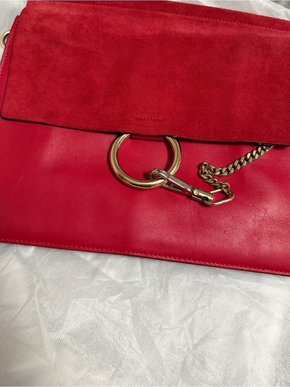 Chloe Red Leather Crossbody Bag with Ring Chain Detail - Picture 2 of 6